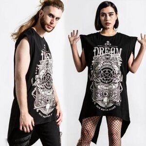 Killstar Insomnia Tunic Vest ✦ Black Cotton Graphic ✦ Split Back Alt-Core Layer